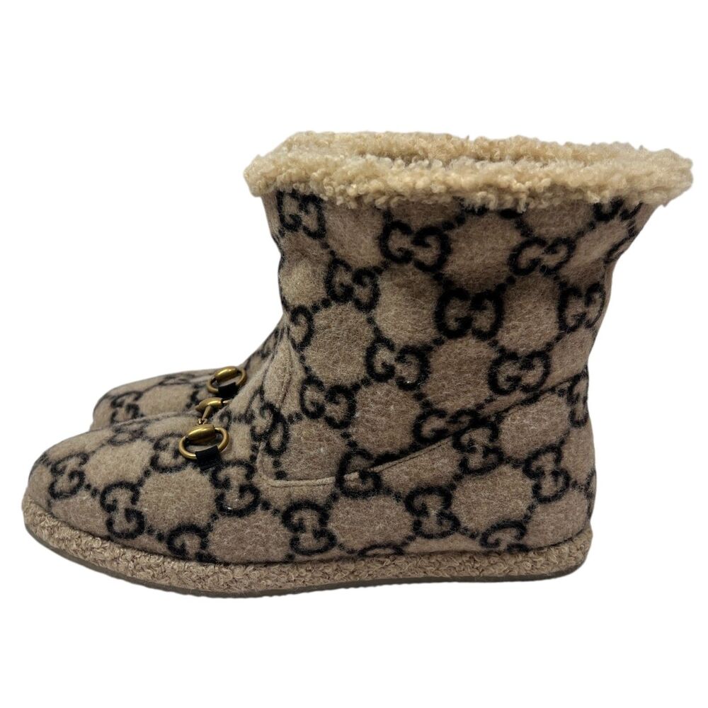 Gucci GG Monogram Wool Shearling Boots Beige Tan Women’s Size EUR 39.5 Horsebit - Picture 10 of 16
